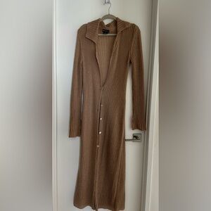 Brown Ribbed Long Cardigan